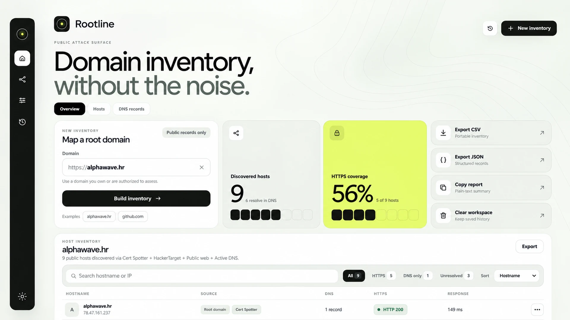 Rootline public domain surface inventory dashboard