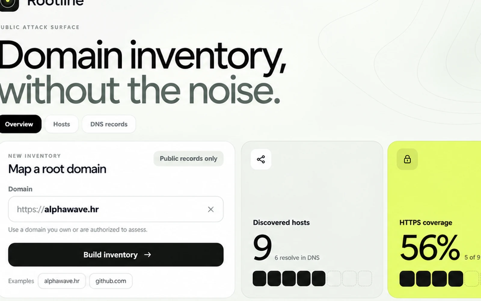 Rootline domain discovery and inventory controls